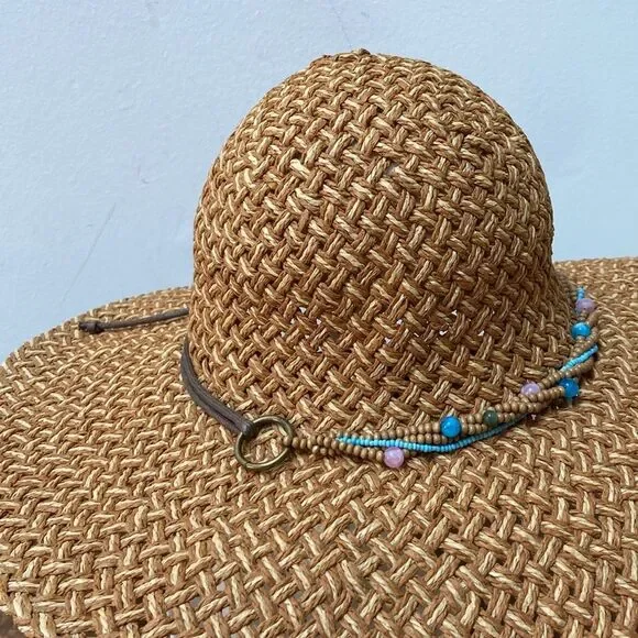 Woven Straw Hat with Beaded Band - Picture 4 of 9